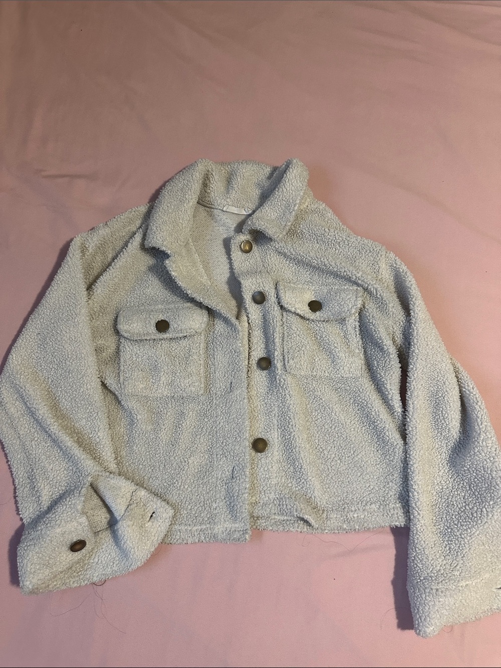 Kids Cream Sherpa Button-Up Jacket